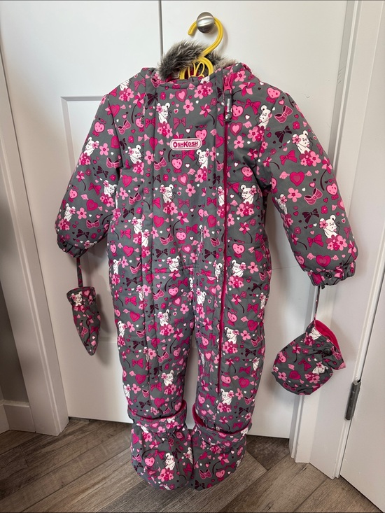 OshKosh B'gosh Other - OshKosh B'gosh Gray and Pink Floral Heart Print Snowsuit One-Piece